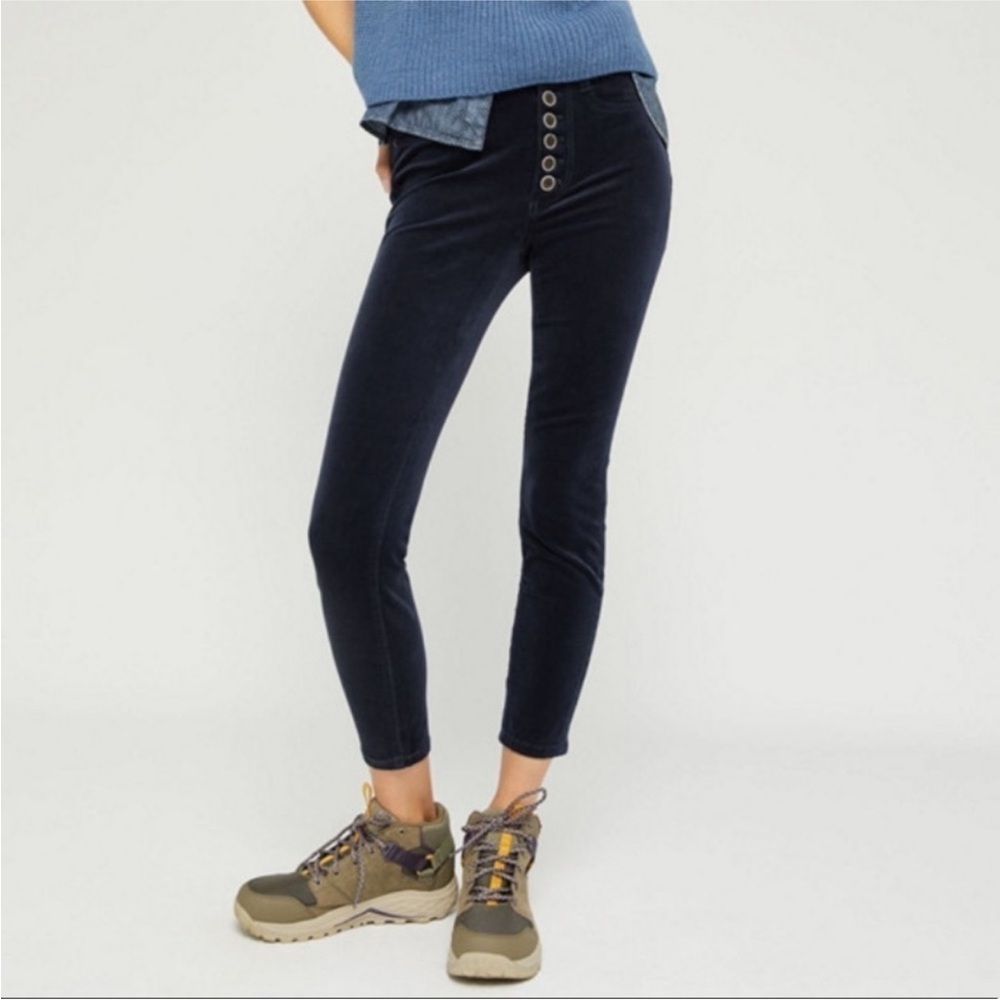 Anthropologie Pilcro NavyBlue High Rise Button Fly Corduroy Velvet Pants Size 32